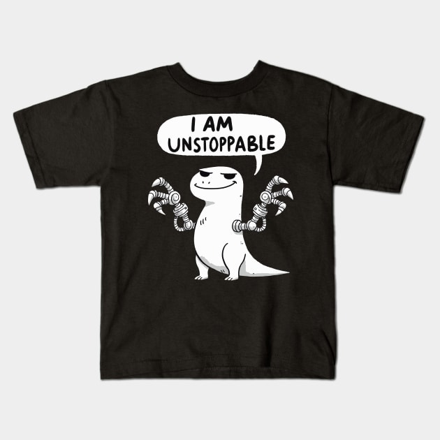 I am Unstoppable Arms T-Rex Dino Kids T-Shirt by DoodleDashDesigns